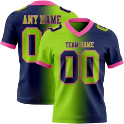 Maillot de Rugby personnalisé Bleu marine Vert néon-Rose en maille, style dégradé