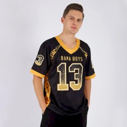 Maillot de Rugby personnalisé Noir Or-Blanc en maille, style Drift