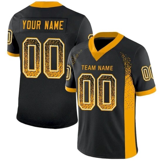 Maillot de Rugby personnalisé Noir Or-Blanc en maille, style Drift