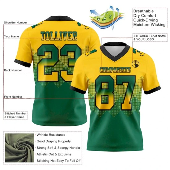 Maillot de Rugby personnalisé Jaune Vert Kelly-Noir en maille, dégradé carré pour flag Rugby