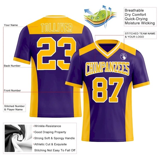 Maillot de Rugby personnalisé Violet Or-Blanc en maille, style