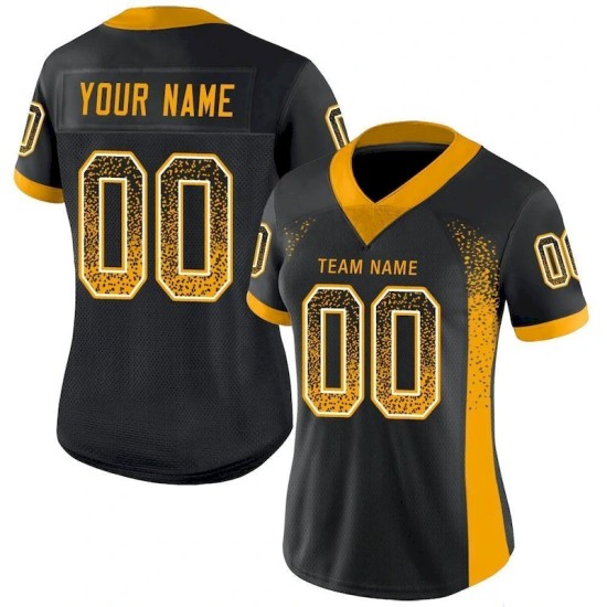 Maillot de Rugby personnalisé Noir Or-Blanc en maille, style Drift