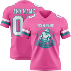 Maillot de Rugby personnalisé Rose Blanc-Teal en maille, style