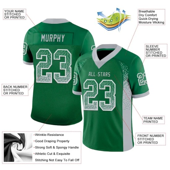 Maillot de Rugby personnalisé Vert Kelly Gris-Blanc en maille, style Drift Maillot de Rugby personnalisé Vert Kelly Gris-Blanc en maille, style Drift
