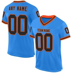 Maillot de Rugby personnalisé Bleu poudré Noir-Orange en maille, style rétro
