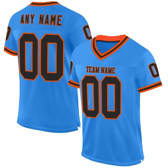 Maillot de Rugby personnalisé Bleu poudré Noir-Orange en maille, style rétro