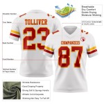 Maillot de Rugby personnalisé Blanc Rouge-Or en maille, style Maillot de Rugby personnalisé Blanc Rouge-Or en maille, style