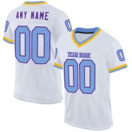 Maillot de Rugby personnalisé Blanc Bleu clair Violet-Or en maille, style rétro
