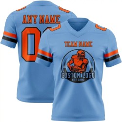 Maillot de Rugby personnalisé Bleu clair Orange-Noir en maille, style