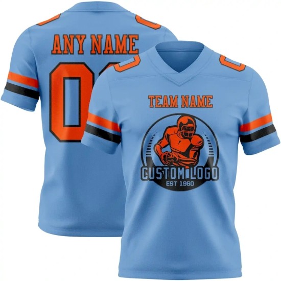 Maillot de Rugby personnalisé Bleu clair Orange-Noir en maille, style