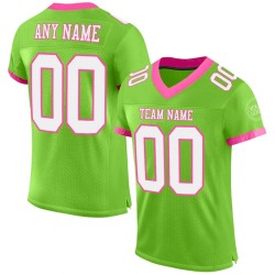 Maillot de Rugby personnalisé Vert néon Blanc-Rose en maille, style