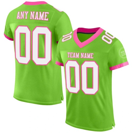 Maillot de Rugby personnalisé Vert néon Blanc-Rose en maille, style Maillot de Rugby personnalisé Vert néon Blanc-Rose en maille, style