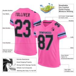 Maillot de Rugby personnalisé Rose Noir-Bleu clair en maille, style