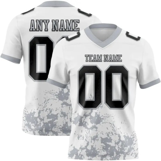 Maillot de Rugby personnalisé Blanc Noir-Gris en maille, effet Maillot de Rugby personnalisé Blanc Noir-Gris en maille, effet