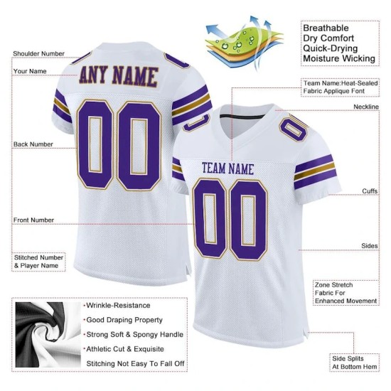 Maillot de Rugby personnalisé Blanc Violet-Or vieilli en maille, style