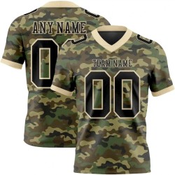 Maillot de Rugby personnalisé Camouflage Noir-Crème 3D en maille, hommage au service