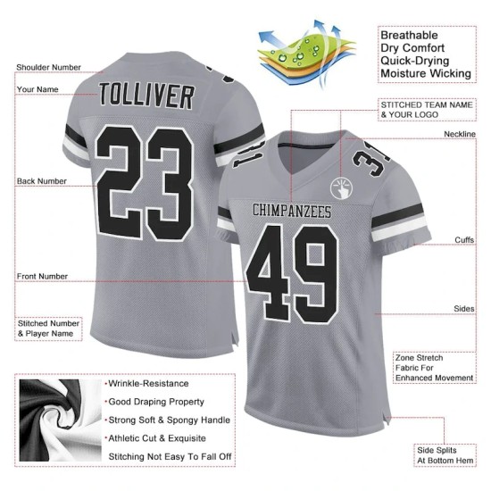 Maillot de Rugby personnalisé Gris clair Noir-Blanc en maille, style Maillot de Rugby personnalisé Gris clair Noir-Blanc en maille, style