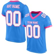Maillot de Rugby personnalisé Bleu poudré Blanc-Rose en maille, style