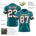 Maillot de Rugby personnalisé Teal Blanc-Orange en maille, style