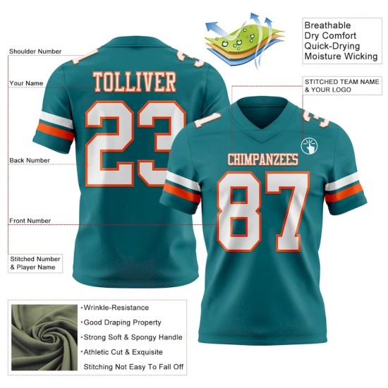 Maillot de Rugby personnalisé Teal Blanc-Orange en maille, style