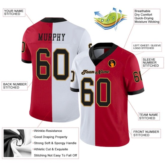 Maillot de Rugby personnalisé Rouge Noir-Blanc en maille, style Split