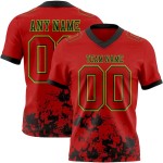 Maillot de Rugby personnalisé Rouge Noir-Vert néon en maille, effet Maillot de Rugby personnalisé Rouge Noir-Vert néon en maille, effet