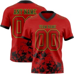 Maillot de Rugby personnalisé Rouge Noir-Vert néon en maille, effet