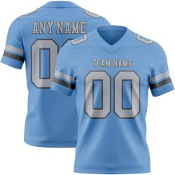 Maillot de Rugby personnalisé Bleu clair Gris-Gris acier en maille, style