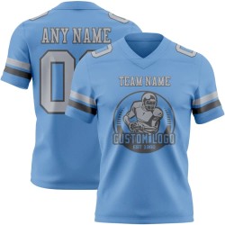 Maillot de Rugby personnalisé Bleu clair Gris-Gris acier en maille, style