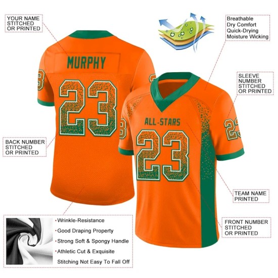Maillot de Rugby personnalisé Orange Vert Kelly-Blanc en maille, style Drift Maillot de Rugby personnalisé Orange Vert Kelly-Blanc en maille, style Drift