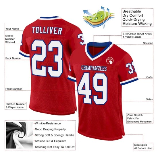 Maillot de Rugby personnalisé Rouge Blanc-Royal en maille, style rétro