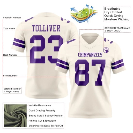 Maillot de Rugby personnalisé Crème Violet en maille, style Maillot de Rugby personnalisé Crème Violet en maille, style