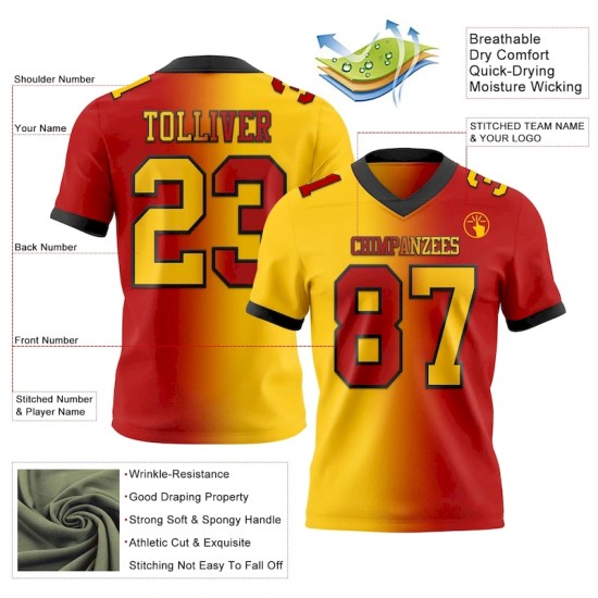 Maillot de Rugby personnalisé Rouge Jaune-Noir en maille, style dégradé
