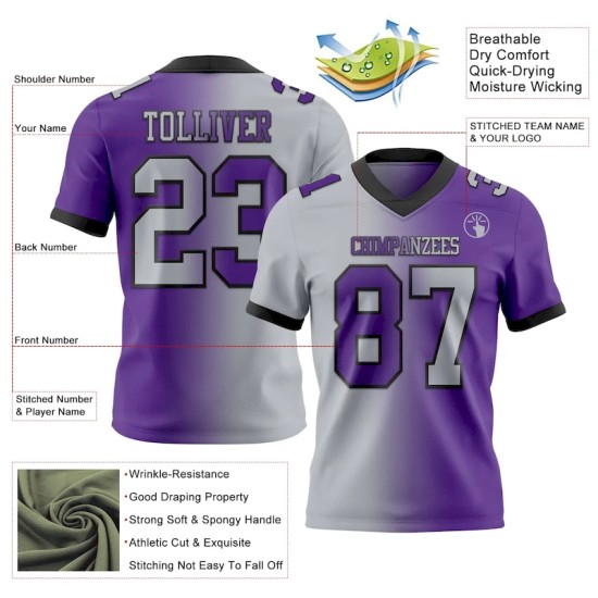 Maillot de Rugby personnalisé Violet Gris-Noir en maille, style dégradé