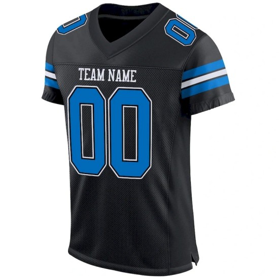 Maillot de Rugby personnalisé Noir Bleu panthère-Blanc en maille, style Maillot de Rugby personnalisé Noir Bleu panthère-Blanc en maille, style
