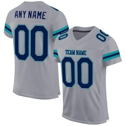 Maillot de Rugby personnalisé Gris clair Bleu marine-Aqua en maille, style