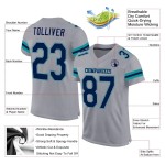 Maillot de Rugby personnalisé Gris clair Bleu marine-Aqua en maille, style