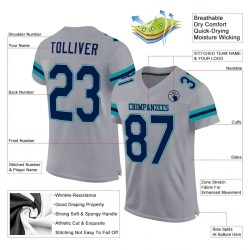 Maillot de Rugby personnalisé Gris clair Bleu marine-Aqua en maille, style