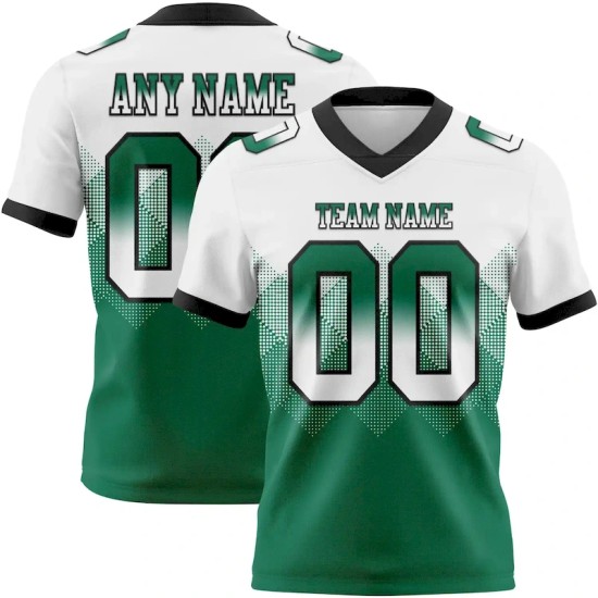 Maillot de Rugby personnalisé Blanc Vert Kelly-Noir en maille, dégradé carré pour flag Rugby Maillot de Rugby personnalisé Blanc Vert Kelly-Noir en maille, dégradé carré pour flag Rugby