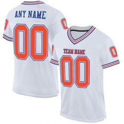 Maillot de Rugby personnalisé Blanc Orange-Royal en maille, style rétro