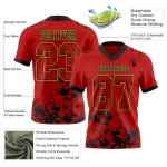 Maillot de Rugby personnalisé Rouge Noir-Vert néon en maille, effet Maillot de Rugby personnalisé Rouge Noir-Vert néon en maille, effet