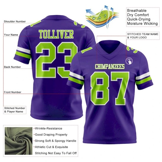 Maillot de Rugby personnalisé Violet Vert néon-Blanc en maille, style