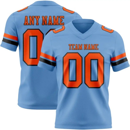 Maillot de Rugby personnalisé Bleu clair Orange-Noir en maille, style
