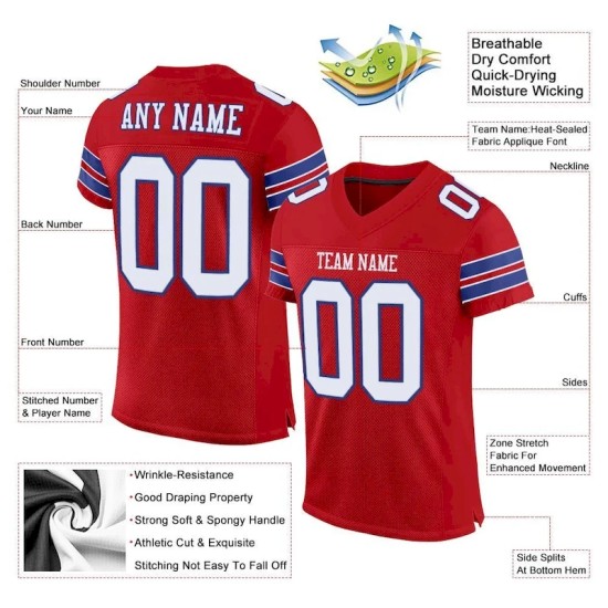 Maillot de Rugby personnalisé Rouge Blanc-Royal en maille, style Maillot de Rugby personnalisé Rouge Blanc-Royal en maille, style