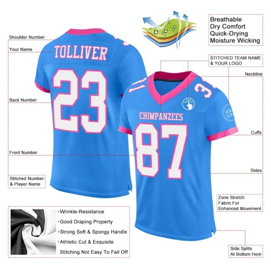 Maillot de Rugby personnalisé Bleu poudré Blanc-Rose en maille, style Maillot de Rugby personnalisé Bleu poudré Blanc-Rose en maille, style