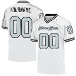 Maillot de Rugby personnalisé Blanc Argent-Noir en maille, style rétro Maillot de Rugby personnalisé Blanc Argent-Noir en maille, style rétro