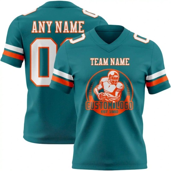 Maillot de Rugby personnalisé Teal Blanc-Orange en maille, style