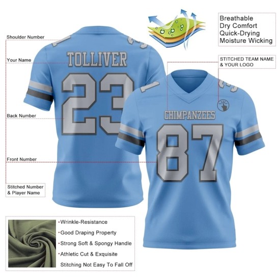 Maillot de Rugby personnalisé Bleu clair Gris-Gris acier en maille, style Maillot de Rugby personnalisé Bleu clair Gris-Gris acier en maille, style