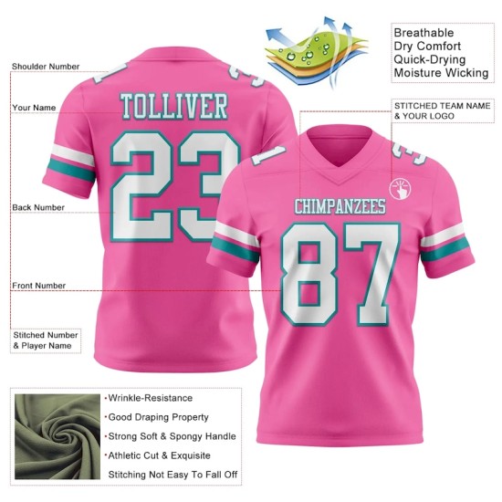 Maillot de Rugby personnalisé Rose Blanc-Teal en maille, style