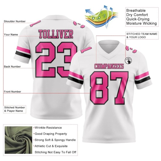 Maillot de Rugby personnalisé Blanc Rose-Noir en maille, style